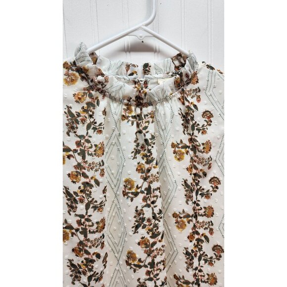 NWT Matilda Jane Floral Belcourt Blouse White Blouse With Ruffle Neckline & Puff - Picture 4 of 12